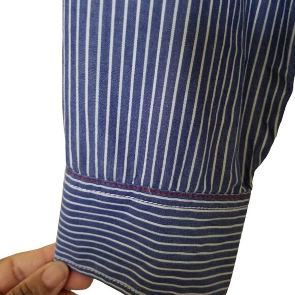 French Connection Men's Blue and White Striped Button-Down Shirt - Size XL - Picture 5 of 10